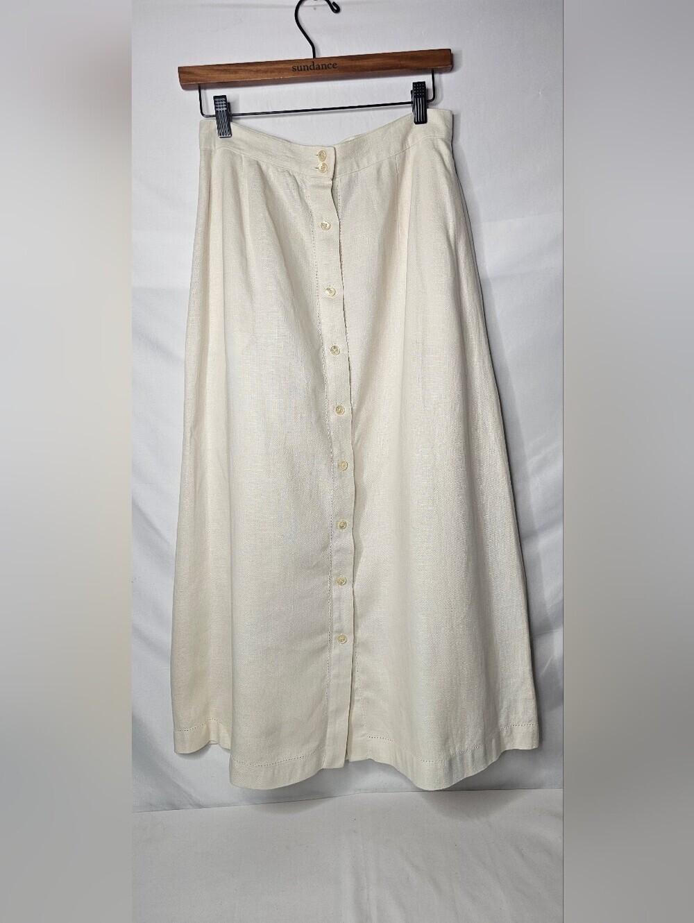 Lauren Ralph Lauren 100% Linen Midi Skirt Cream White Button Front Petite 10P